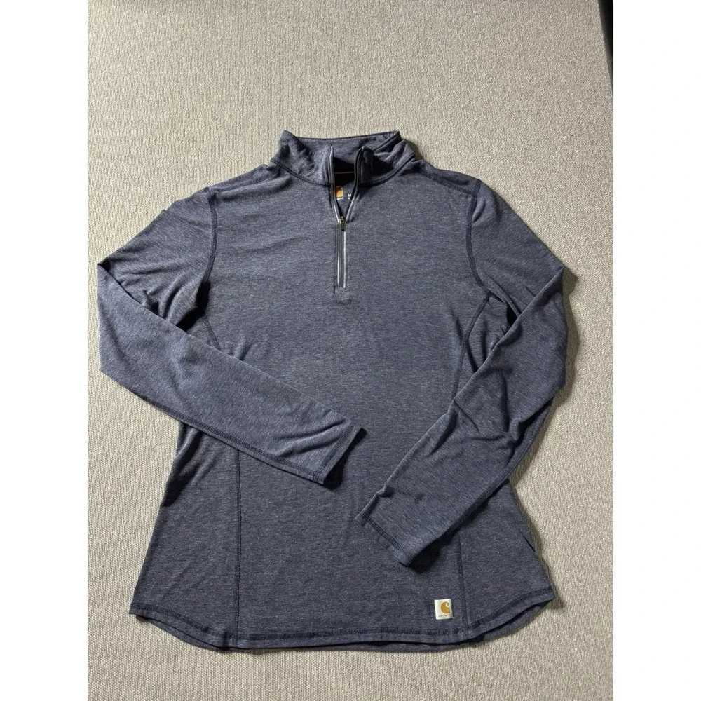 Carhartt 1/4 Zip Blue Pullover Shirt Womens Medium Force Fitted Fast Dry Reflect